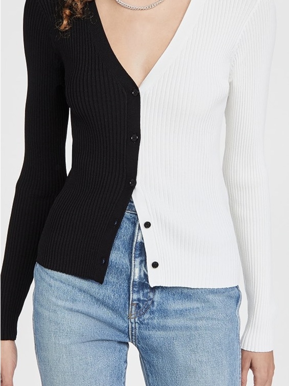 STAUD Cargo Colorblock Ribbed Cardigan Black & Ivory Size Small